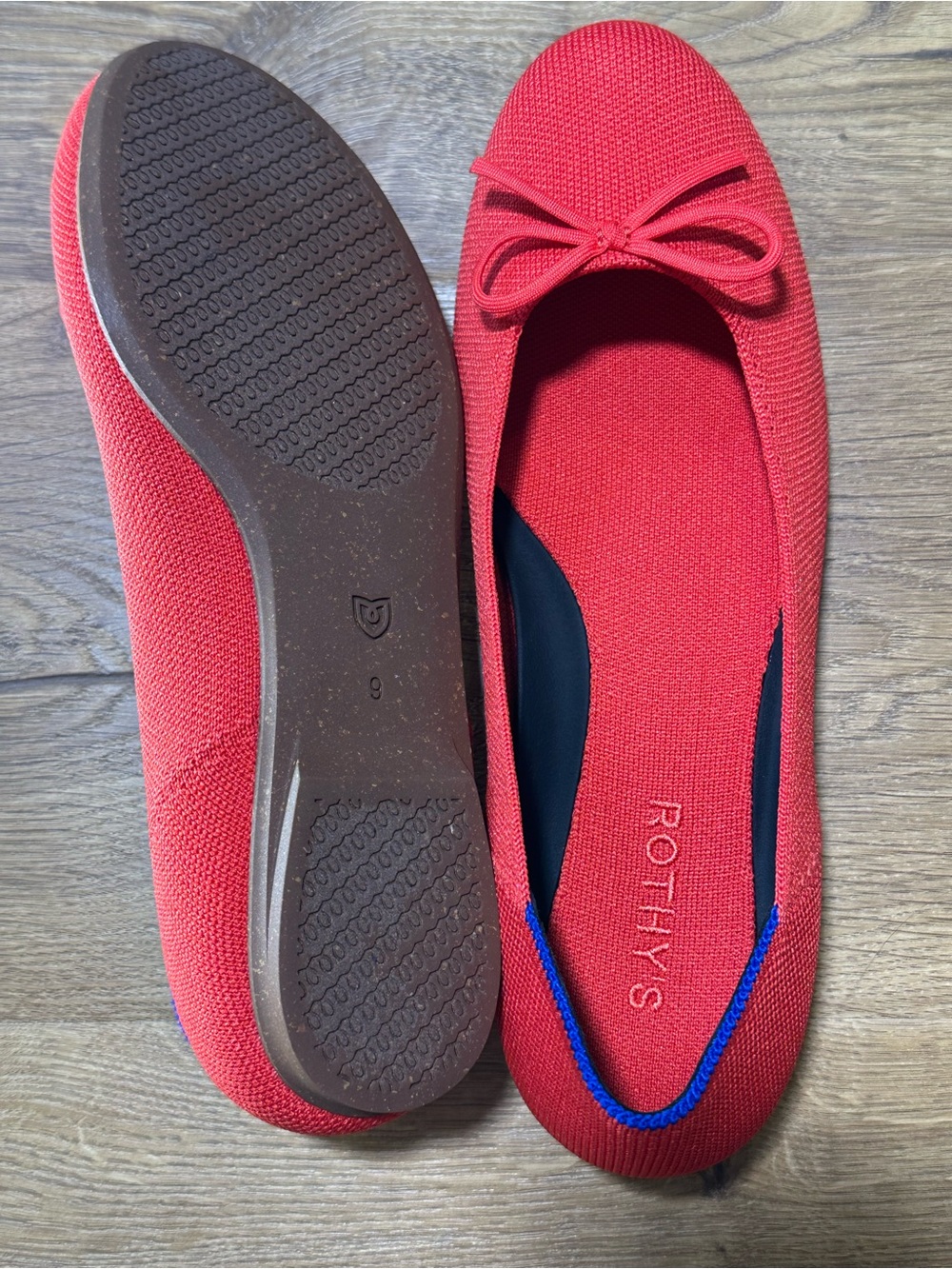 Rothy's Glamour Red Ballet Flats with Bow 9M - Picture 2 of 6
